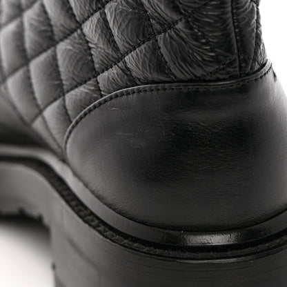 Chanel Shiny Calfskin Quilted Lace Up Combat Boots 38 Black 9 of 11