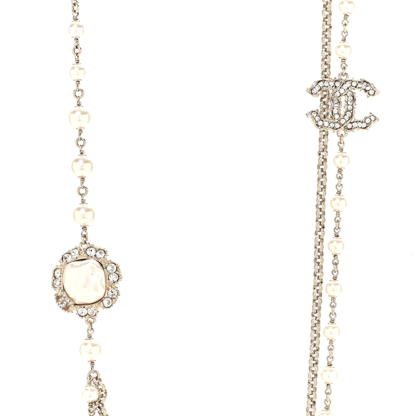 Crystal Pearl CC Necklace Gold