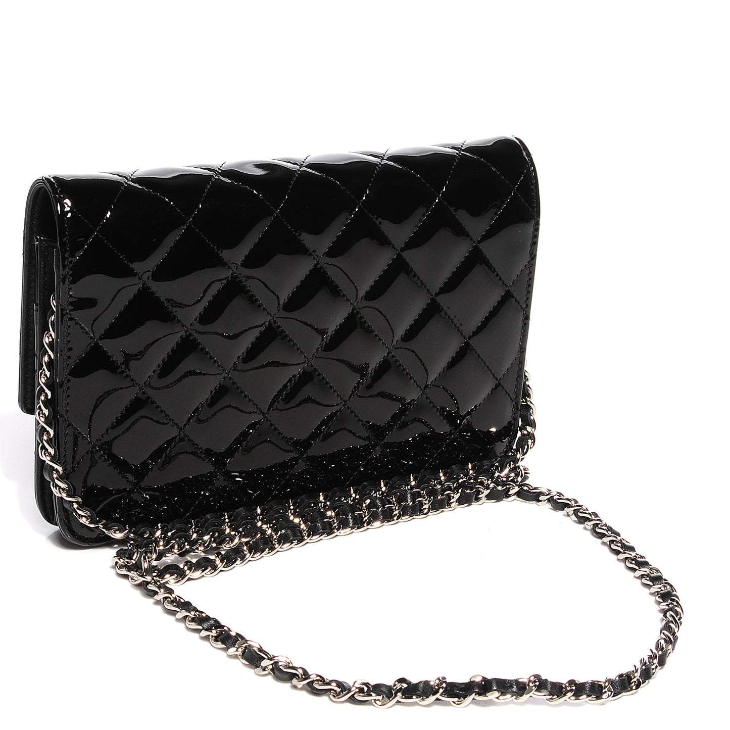 Patent Quilted Brilliant Wallet On Chain WOC Black