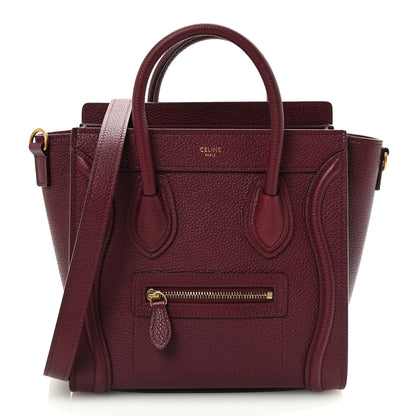 Celine Drummed Calfskin Nano Luggage Burgundy 1 of 10