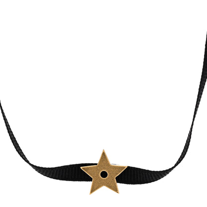 Christian Dior Grosgrain Ribbon Star Choker Necklace Black 1 of 5