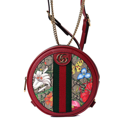 Gucci GG Supreme Monogram Web Flora Mini Ophidia Round Backpack Red 7 of 10