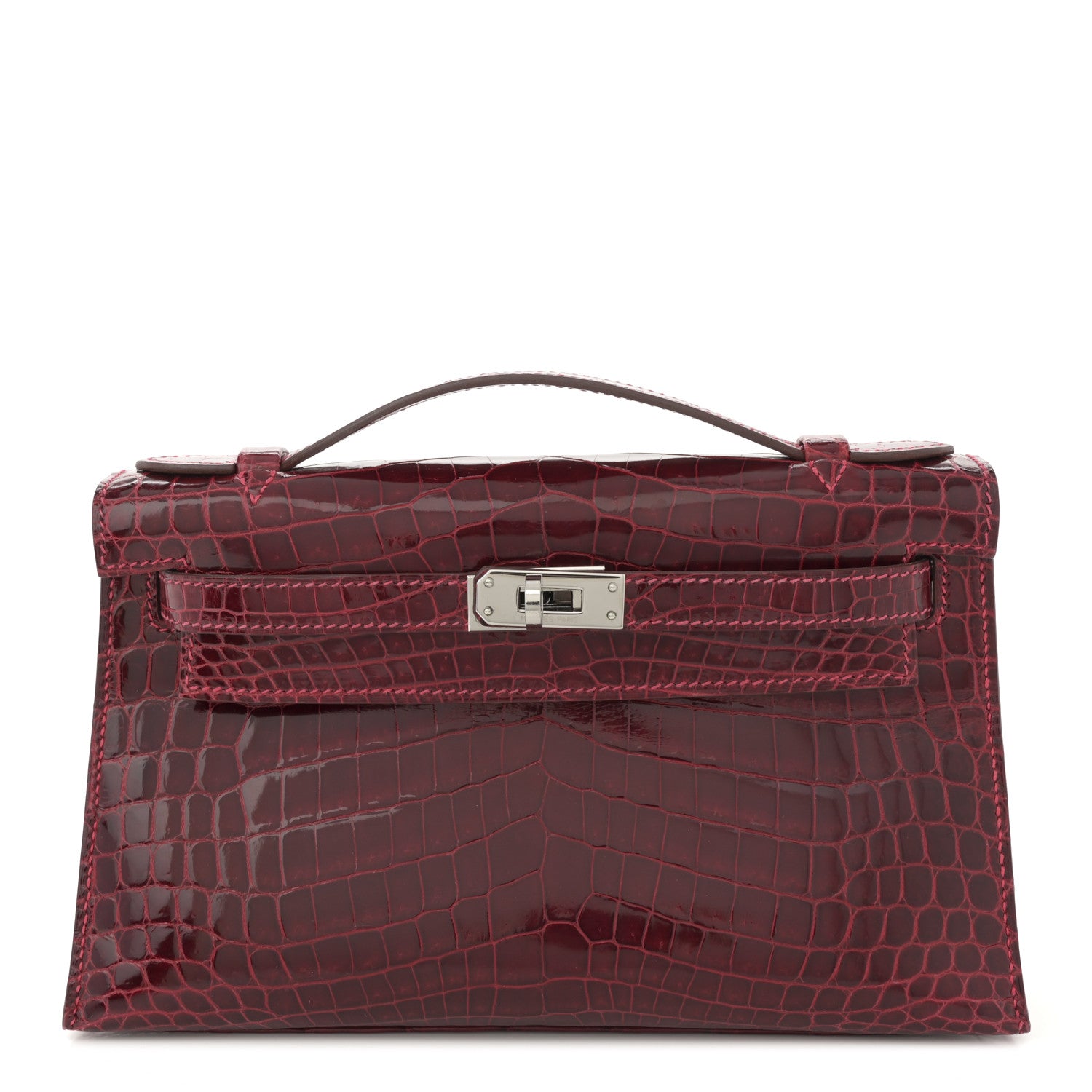 Hermes Shiny Niloticus Crocodile Kelly Pochette Rouge Vif 1 of 8