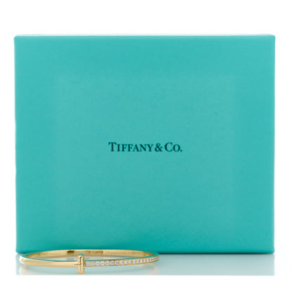 Tiffany 18K Yellow Gold Diamond Narrow T1 Hinged Bangle Bracelet 4 of 4