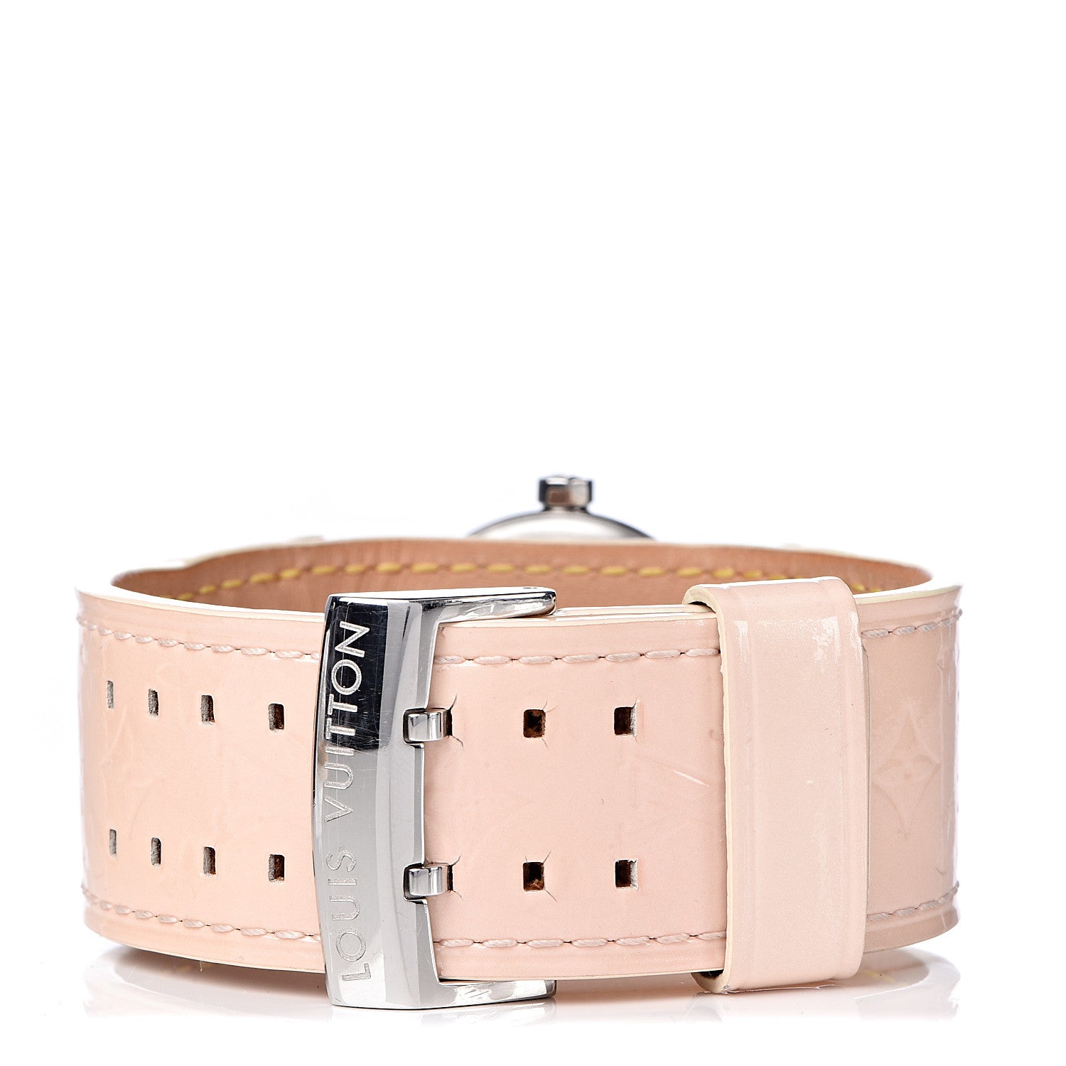 Louis Vuitton Stainless Steel Vernis Pink Mother of Pearl 28mm Tambour Quartz Watch 4 of 8