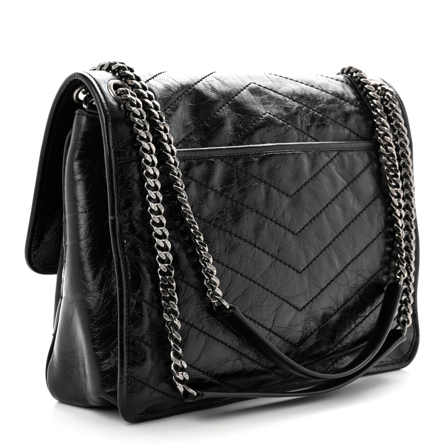 Saint Laurent Crinkled Calfskin Matelasse Monogram Large Niki Chain Satchel Black 3 of 10