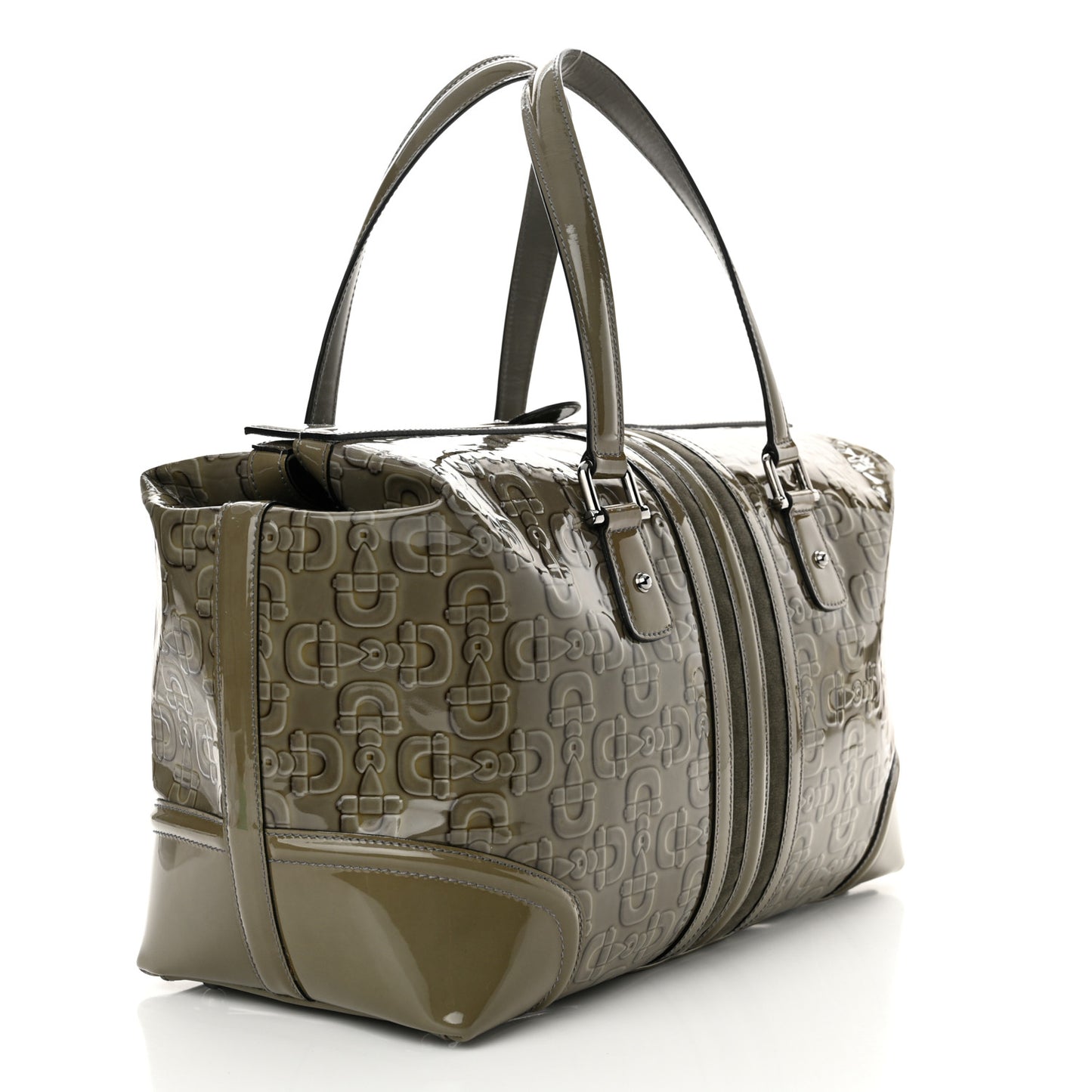 Patent Horsebit Embossed Large Treasure Boston Tote Green