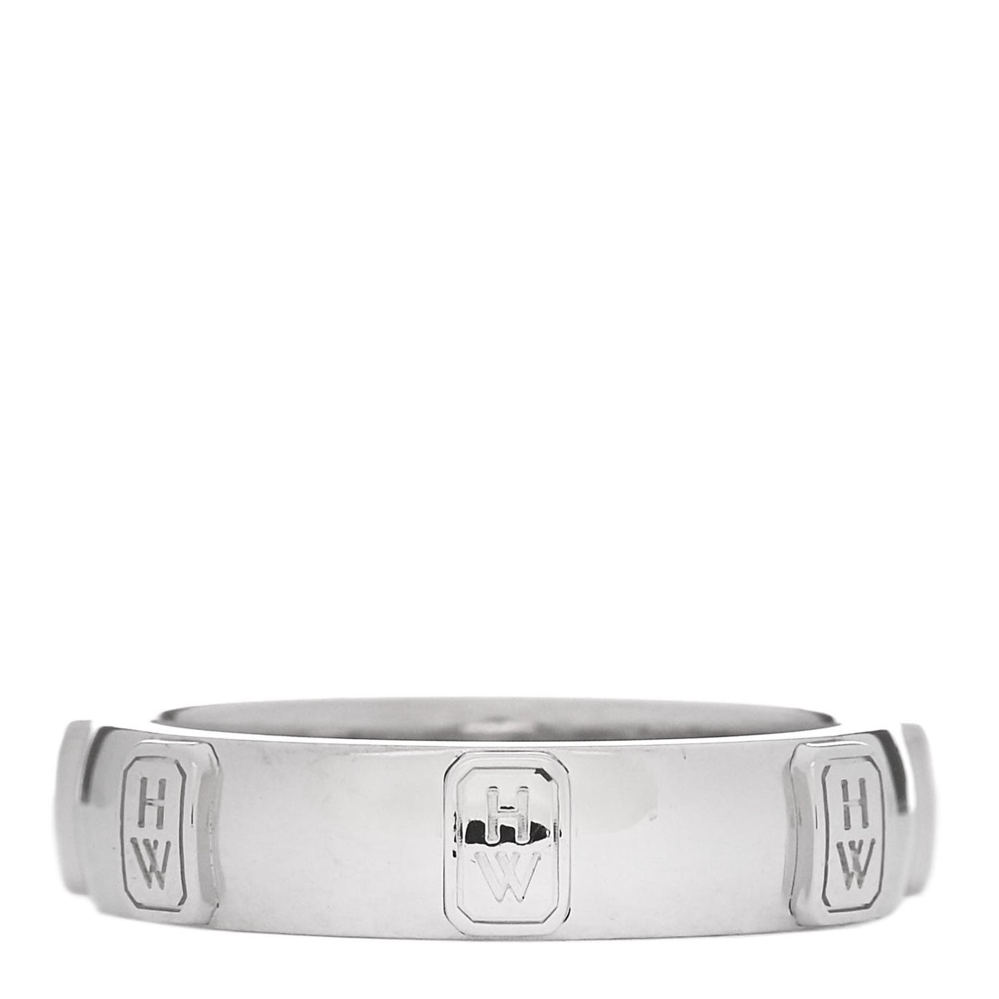 18K White Gold Diamond HW Logo Band Ring 50 5.5