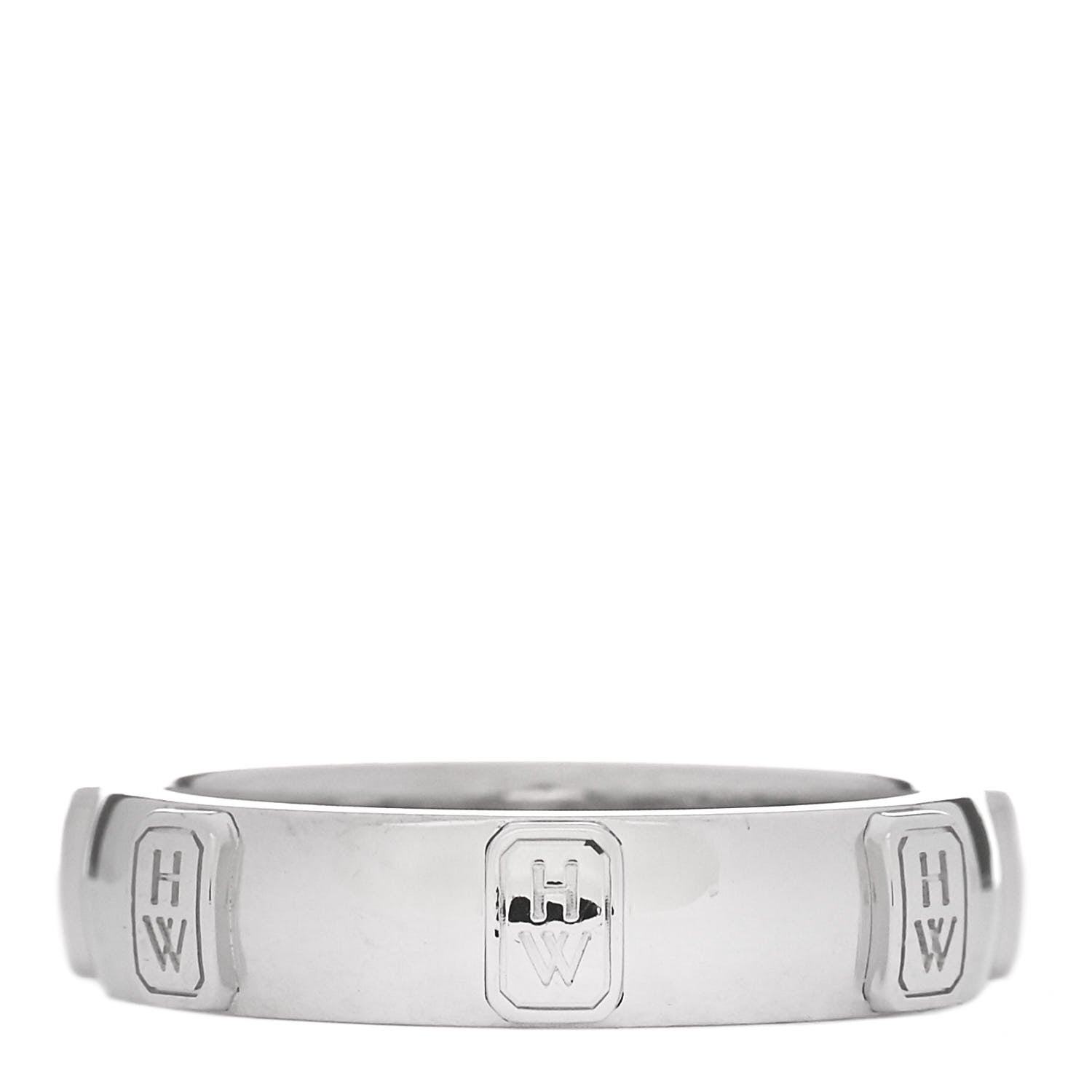 Harry Winston 18K White Gold Diamond HW Logo Band Ring 50 5.5 3 of 6