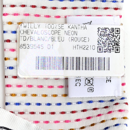 Hermes Silk Chevaloscope Neon Twilly White Bleu Rouge 3 of 4