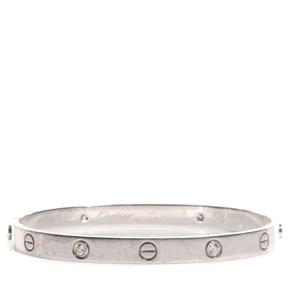 Cartier 18k White Gold 4 Diamond Love Bracelet Size 19 1 of 5