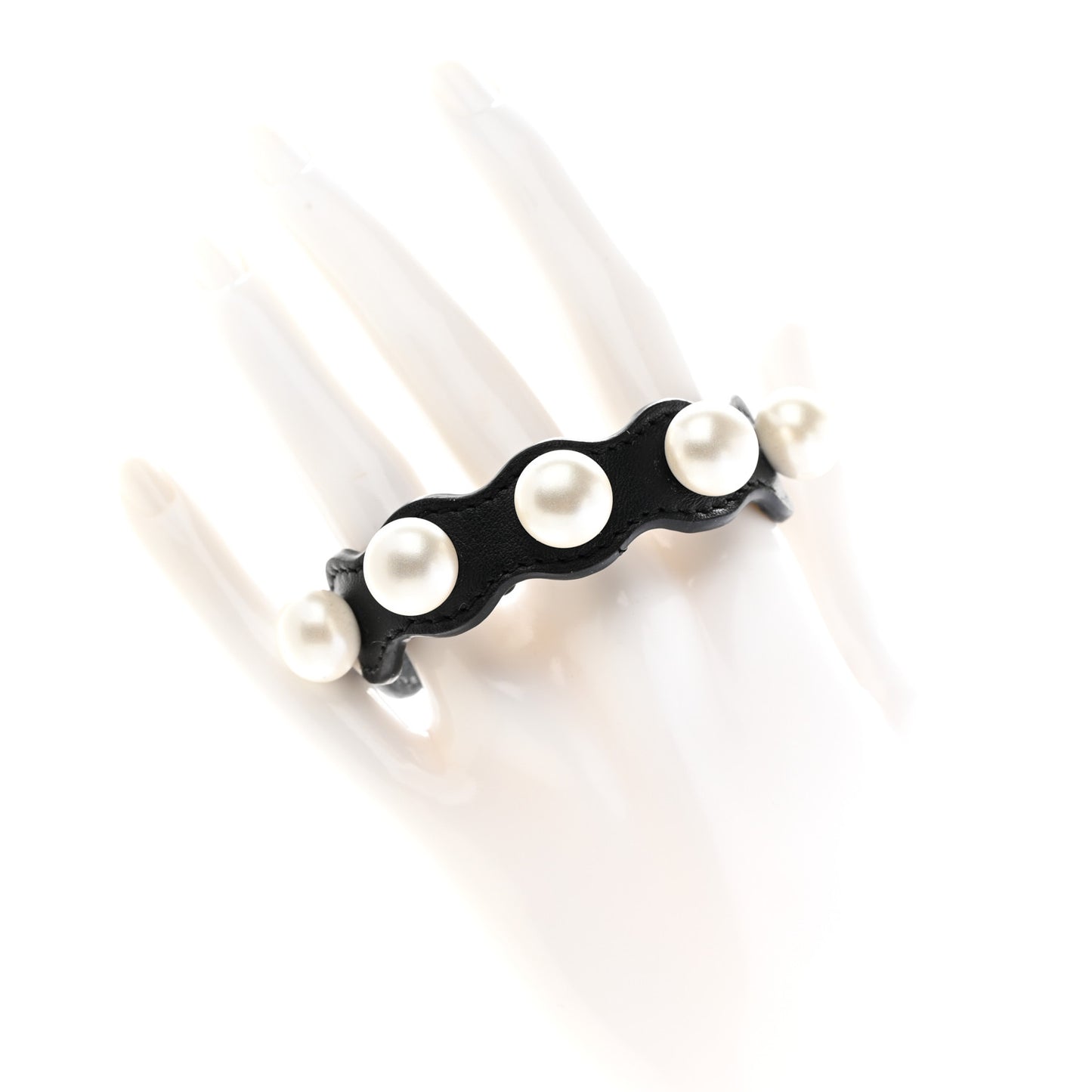 Calfskin Pearl Bracelet Black White Gold