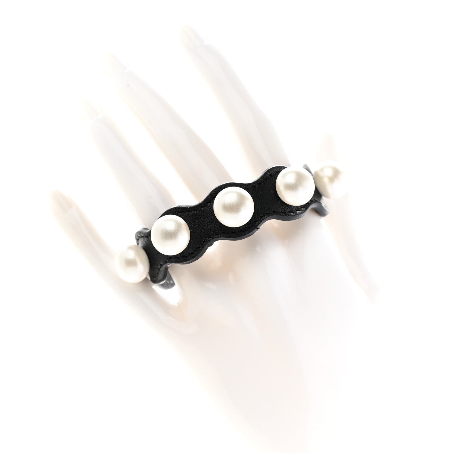 Fendi Calfskin Pearl Bracelet Black White Gold 2 of 10