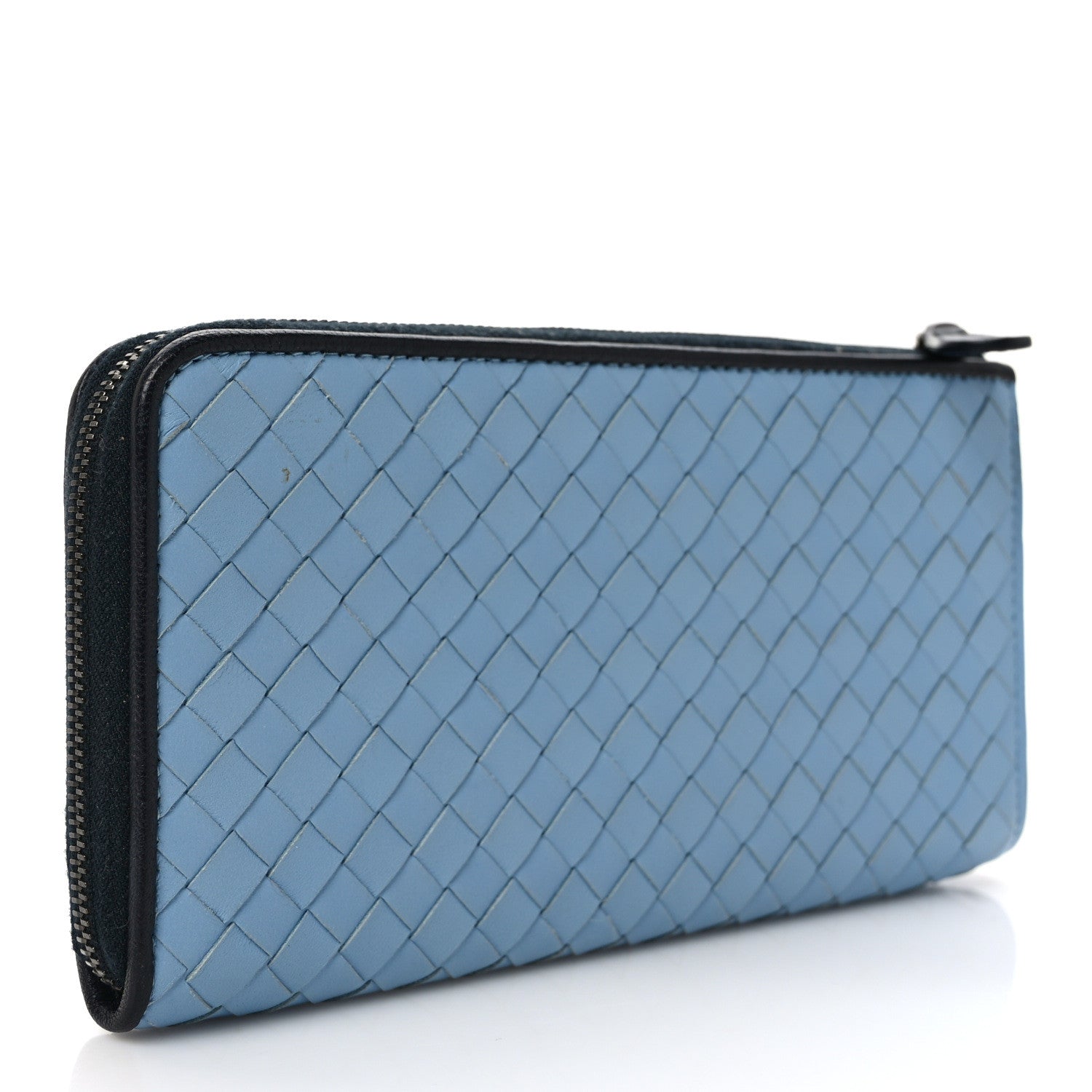Bottega Veneta Nappa Intrecciato Half Zip Around Wallet Blue Black 3 of 6