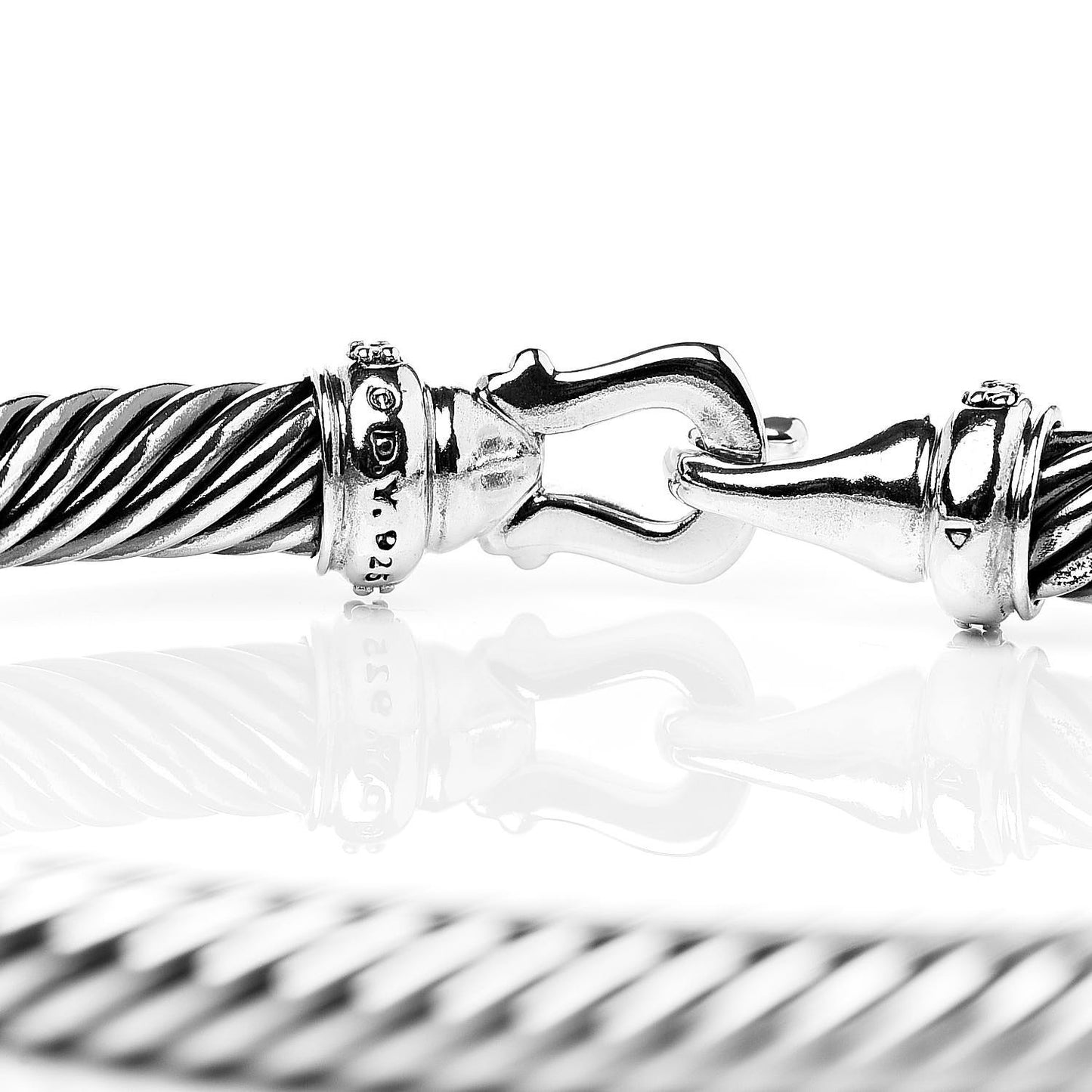 Sterling Silver Diamond 5mm Cable Buckle Bracelet