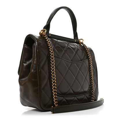Chanel Calfskin Quilted Medium Gold Bar Top Handle Flap Dark Khaki 3 of 10