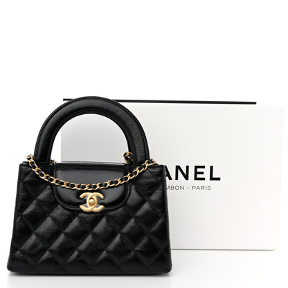 Chanel Shiny Aged Calfskin Quilted Nano Kelly Shopper Black 11 of 11