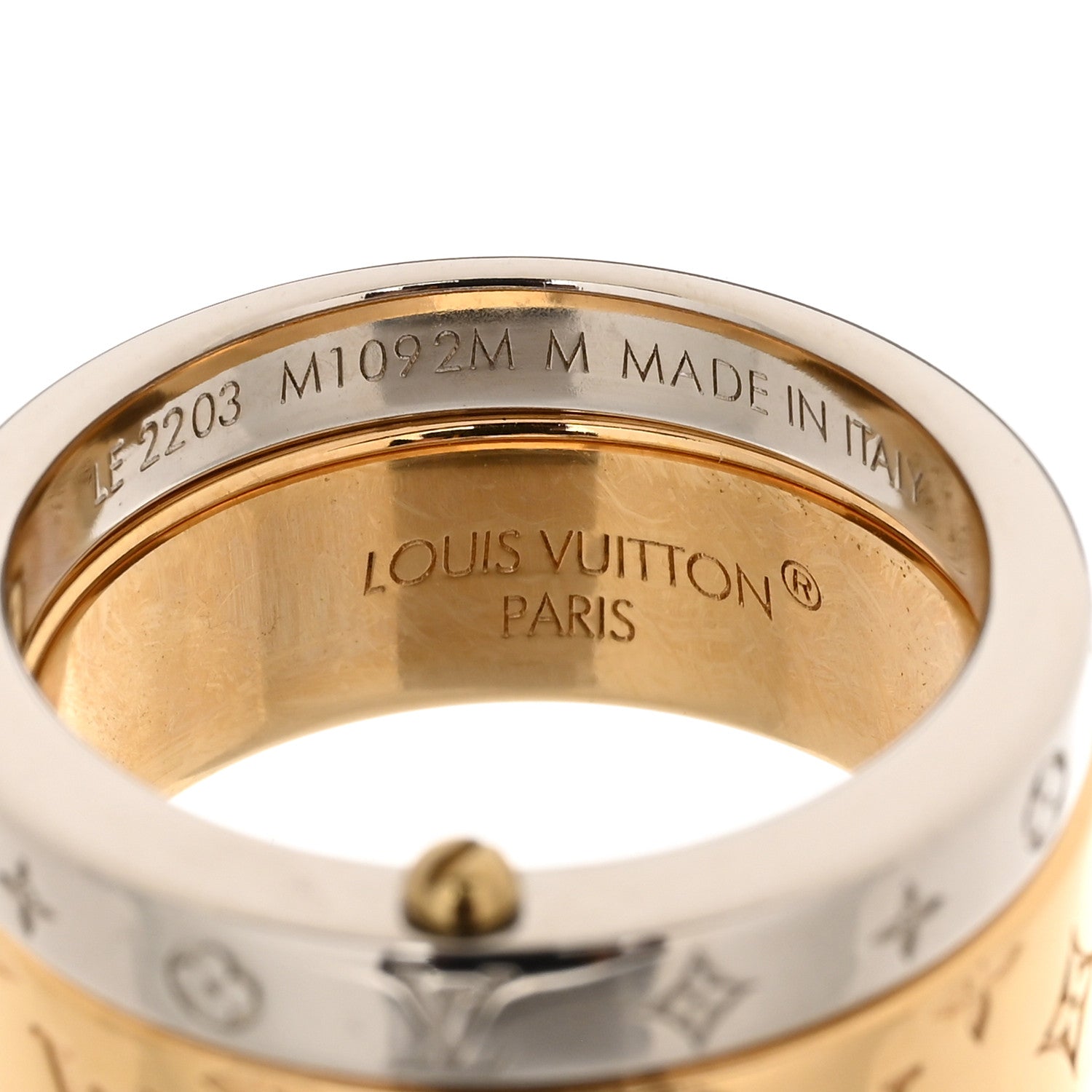LOUIS VUITTON リング　ダブルリング　ナノグラム　ゴールド　シルバー Louis Vuitton Monogram Double Nanogram Ring M Gold Palladium