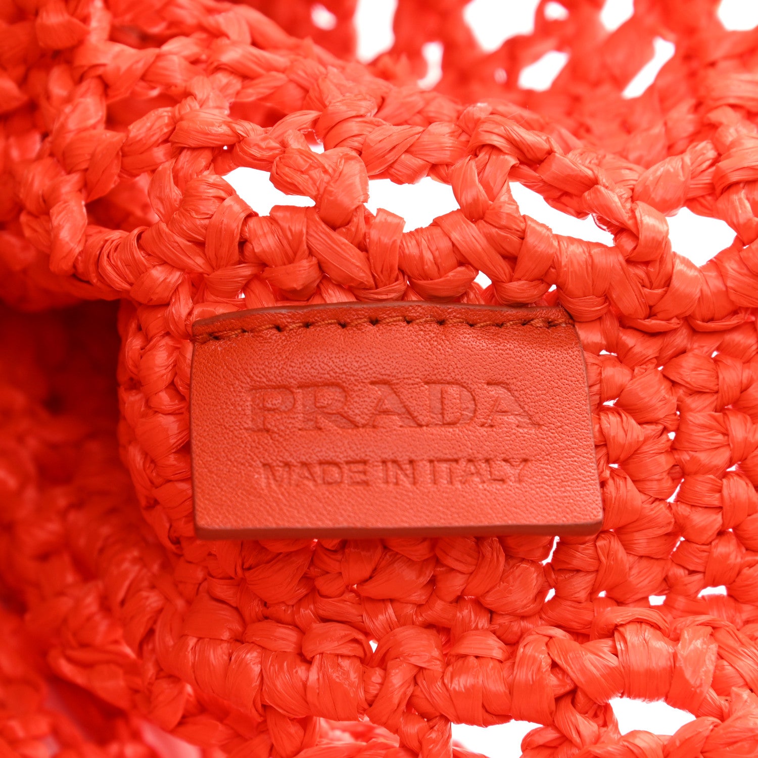 Prada Yarn Raffia Effect Crochet Logo Embroidered Tote Bag Arancio 6 of 9