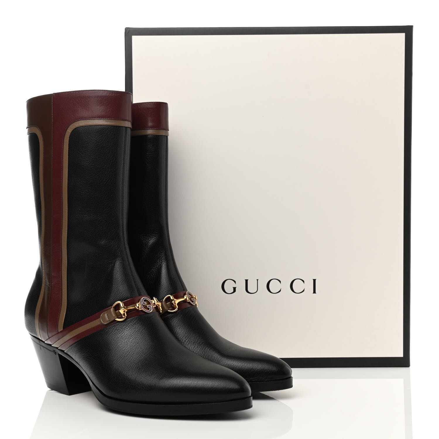 Gucci Goatskin Mens Zahara Interlocking G Horsebit Ankle Boots 9 Black Chardonnay Ardesia 9 of 9
