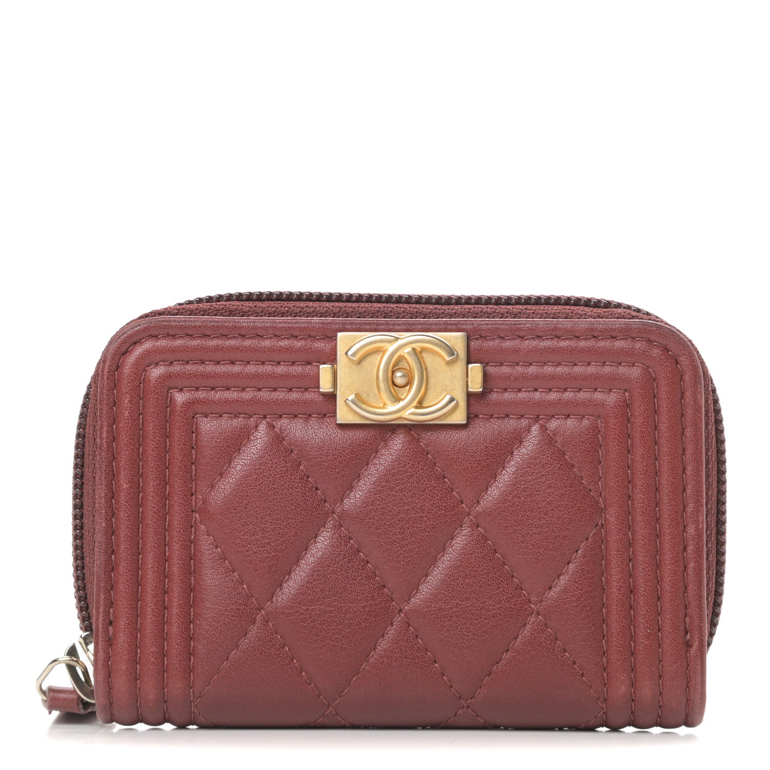 Chanel Lambskin Quilted Zip Around Boy Coin Purse Wallet Burgundy 1 of 10