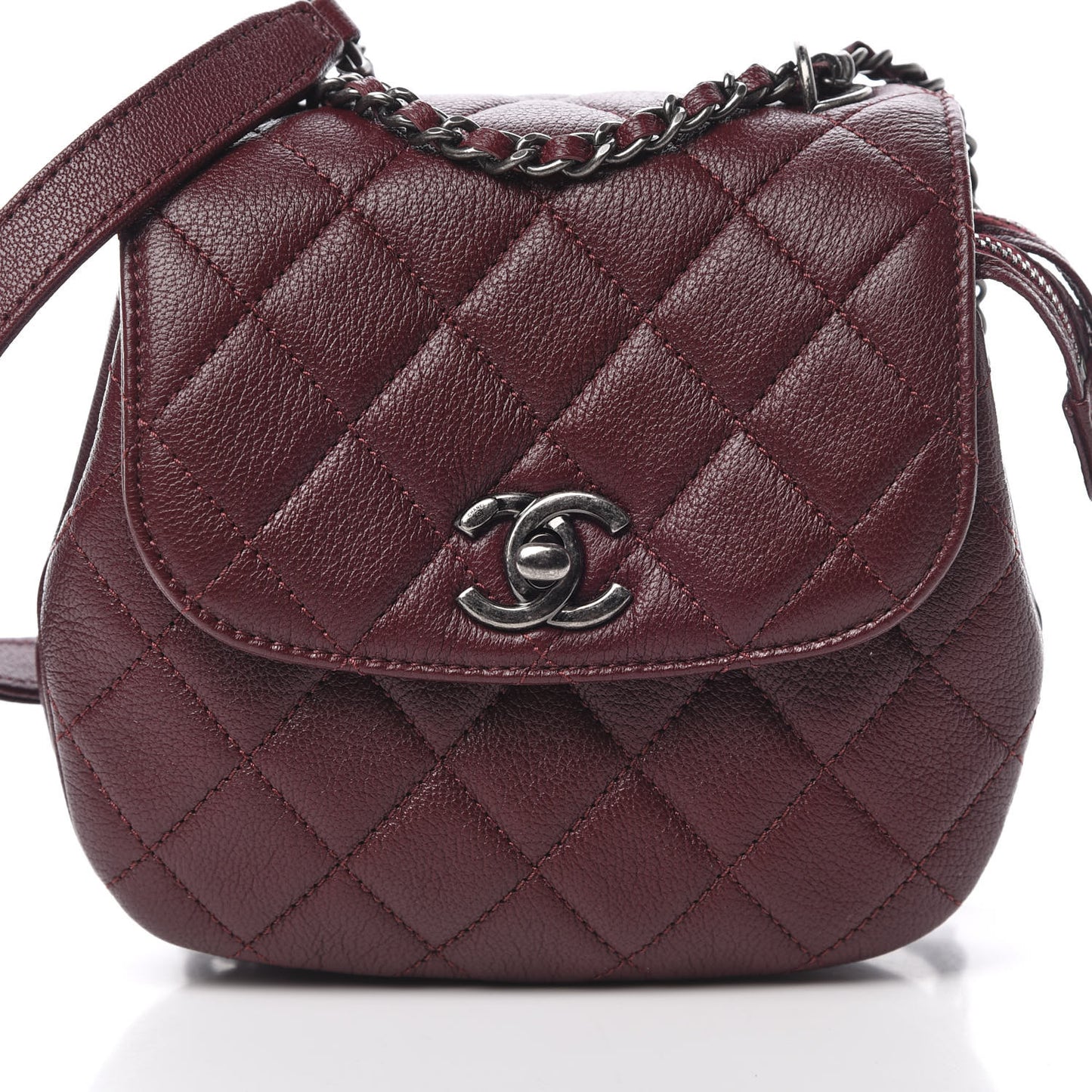 Goatskin Quilted CC Waiter Crossbody Burgundy