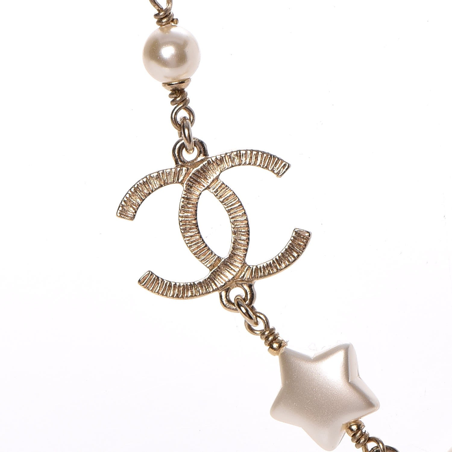 Chanel Metal Resin Pearl Star CC Necklace Gold 5 of 7