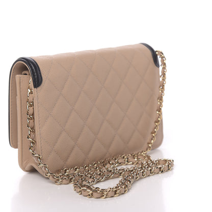 Chanel Caviar Quilted CC Filigree Wallet On Chain WOC Beige Black 3 of 12