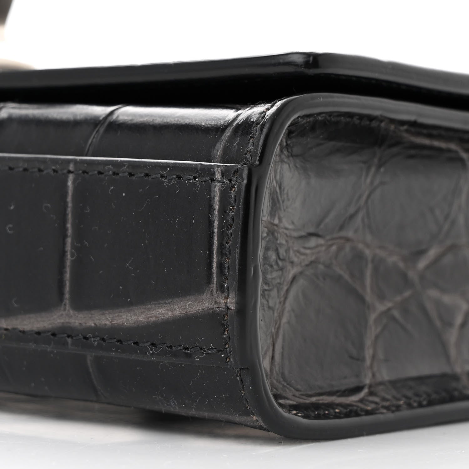 Alexander McQueen Crocodile Embossed Calfskin Four Ring Knuckle Crossbody Bag Black 9 of 10