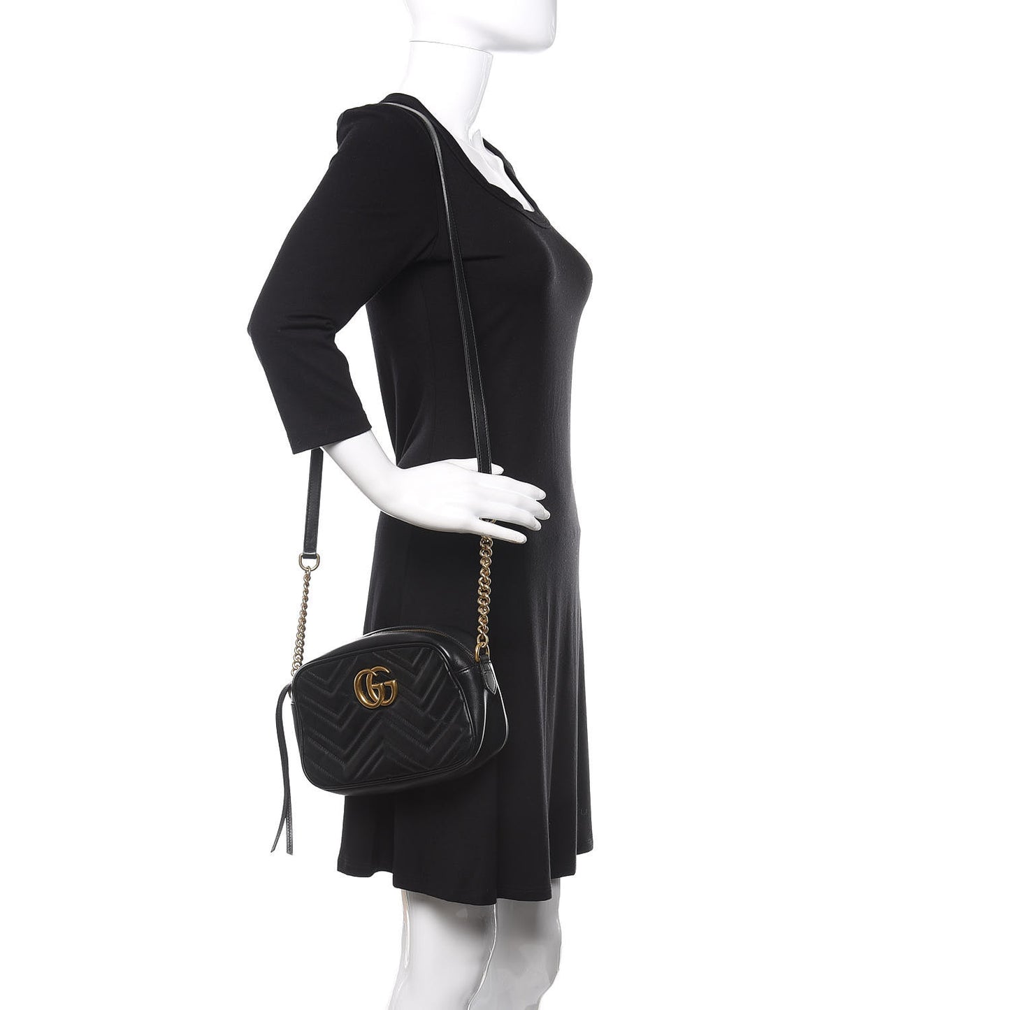 Calfskin Matelasse Small GG Marmont Chain Shoulder Bag Black