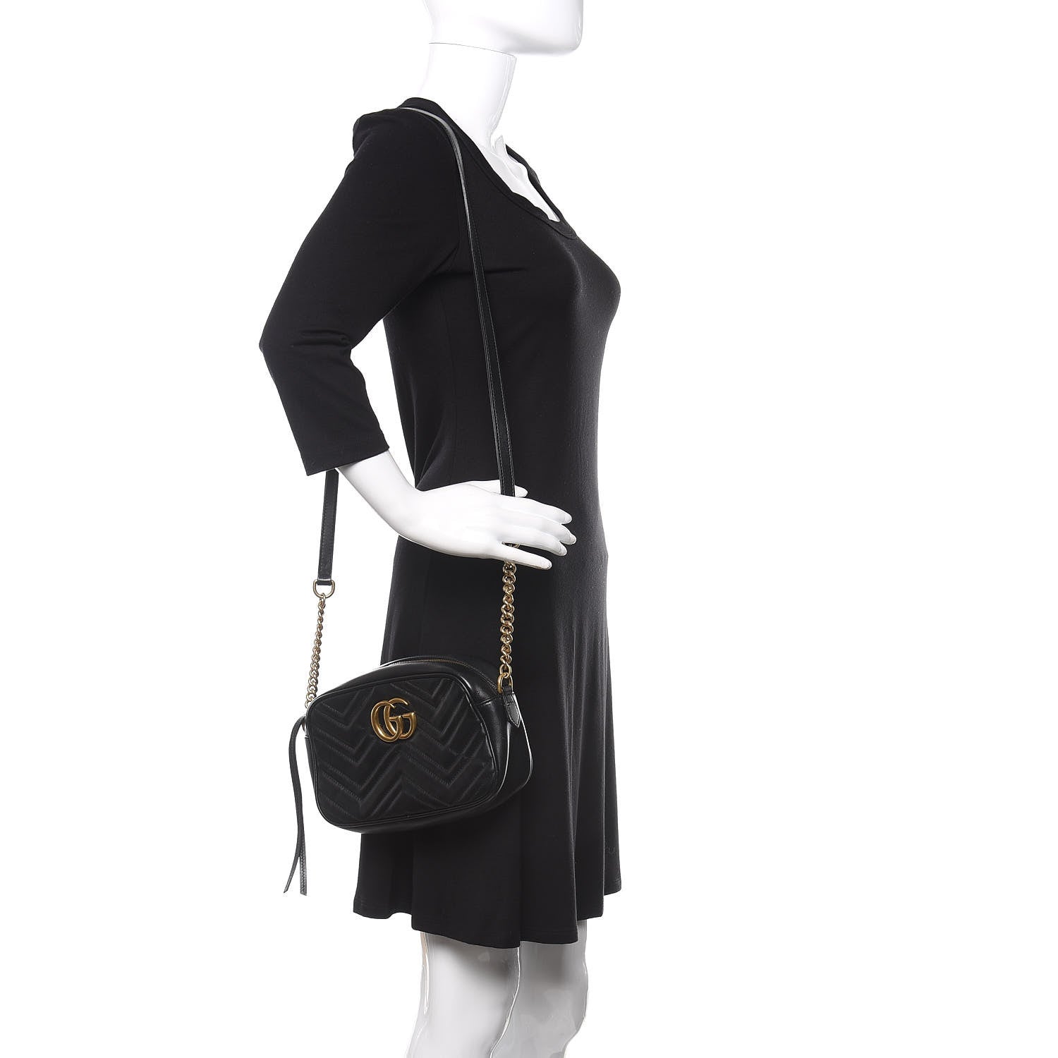Gucci Calfskin Matelasse Small GG Marmont Chain Shoulder Bag Black 2 of 14