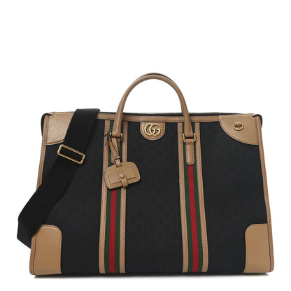 Gucci Monogram Textured Dollar Calfskin Web XL Bauletto Duffle Top Handle Bag Black Koi Beige 1 of 9