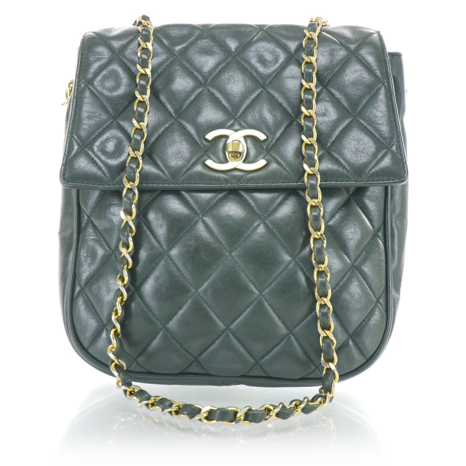 Chanel Lambskin Quilted Flap Bag Dark Green 1 of 13