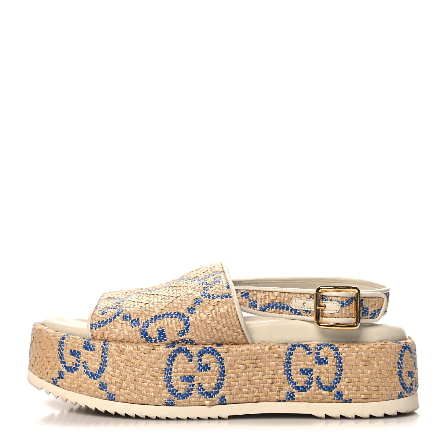 Gucci Raffia GG Monogram Granada Kid Angelina Platform 35mm Slingback Sandals 37.5 Natural Royale Mystic White 1 of 10