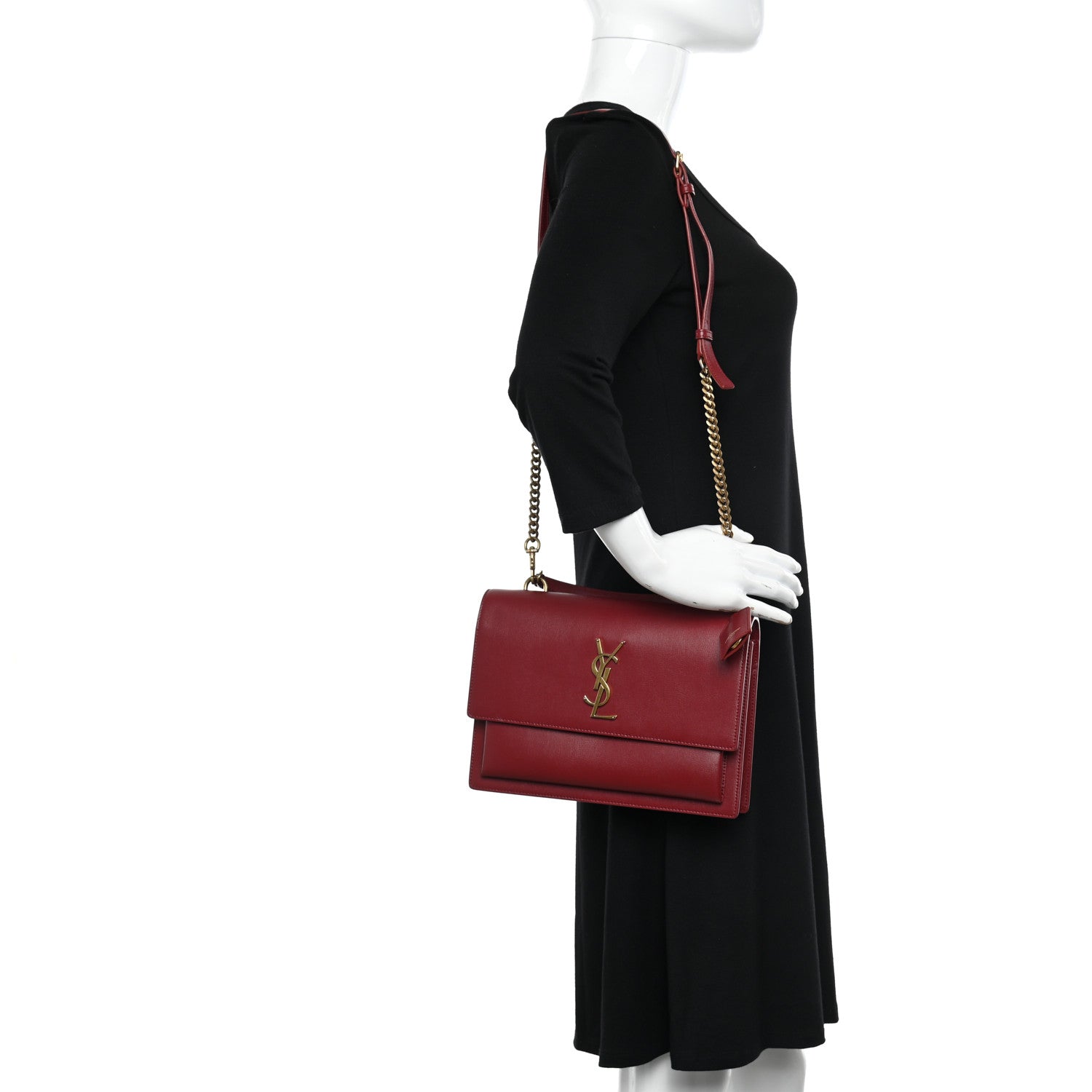 Saint Laurent Smooth Calfskin Medium Monogram Sunset Satchel Rouge Opyum 2 of 12