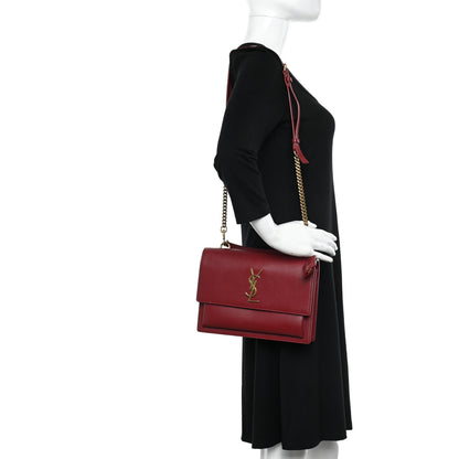 Saint Laurent Smooth Calfskin Medium Monogram Sunset Satchel Rouge Opyum 2 of 12