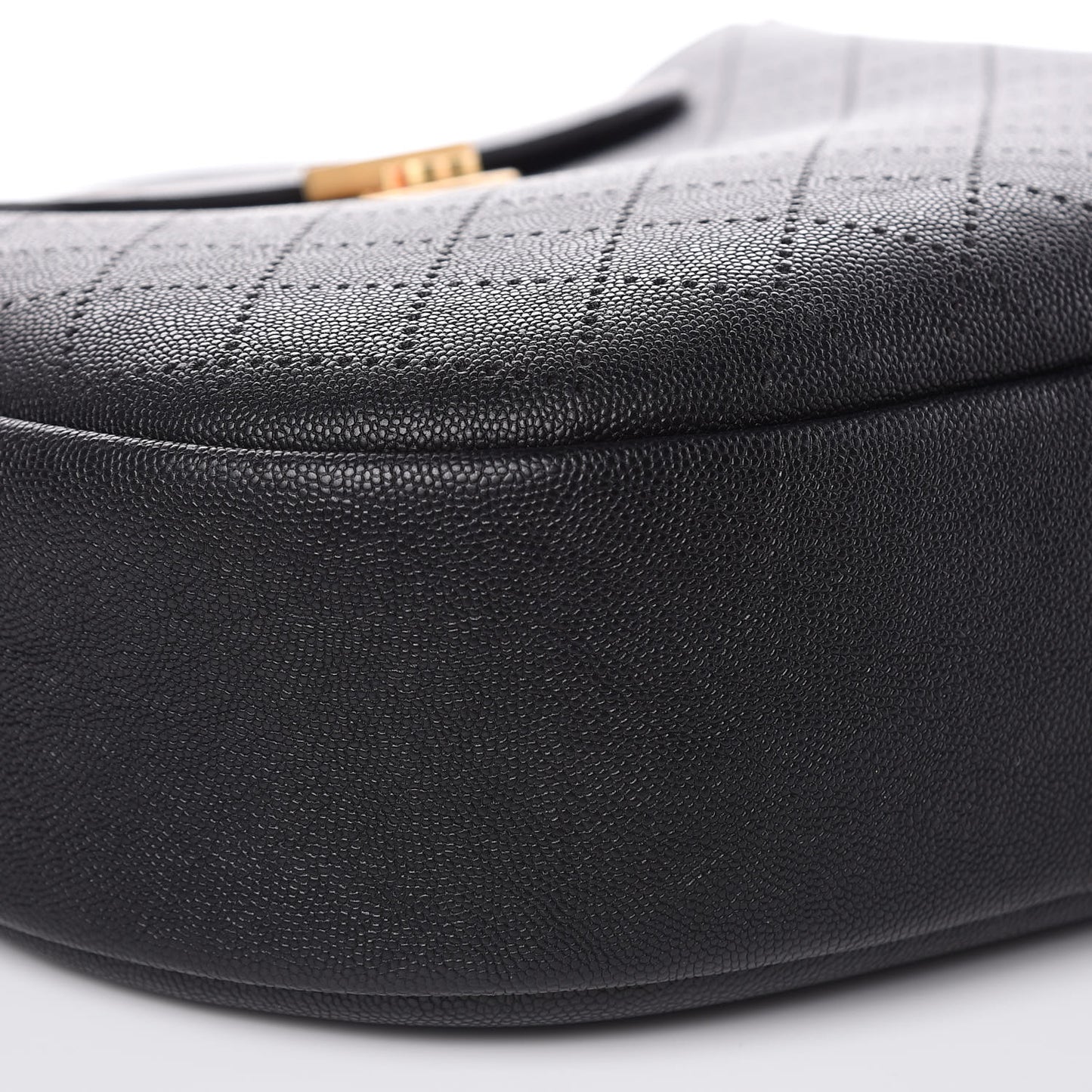 Grained Calfskin Perforated Small Flap Hobo Black