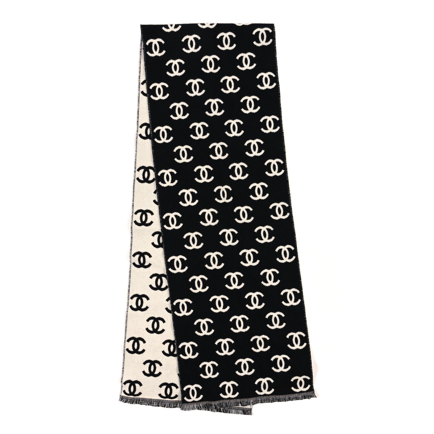 Chanel Wool Cashmere CC Scarf Black White 2 of 3