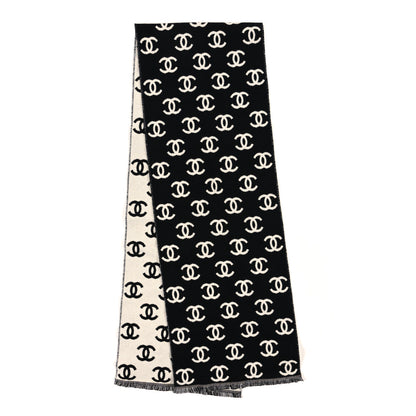 Chanel Wool Cashmere CC Scarf Black White 2 of 3