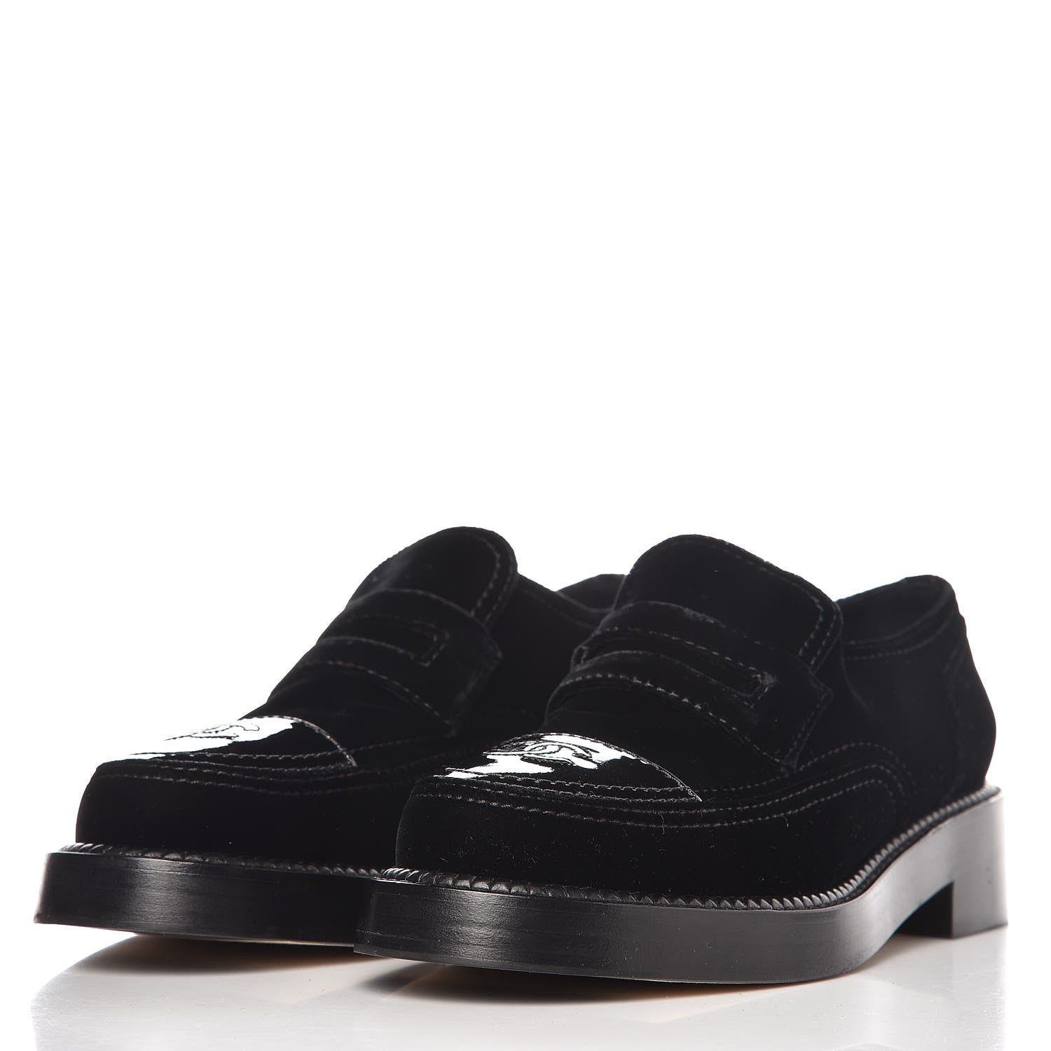 Chanel Velvet Patent Mocassin Loafers 40 Black 2 of 9