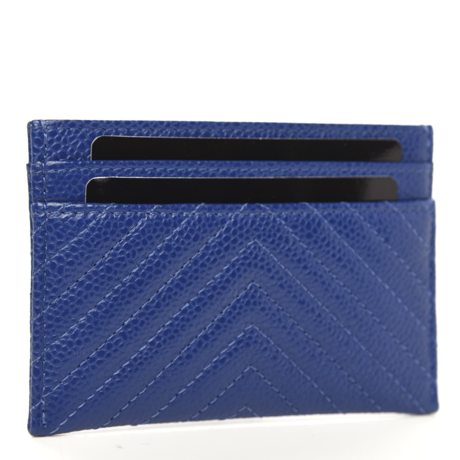 Chanel Caviar Quilted Chevron Boy Card Holder Blue 3 of 9