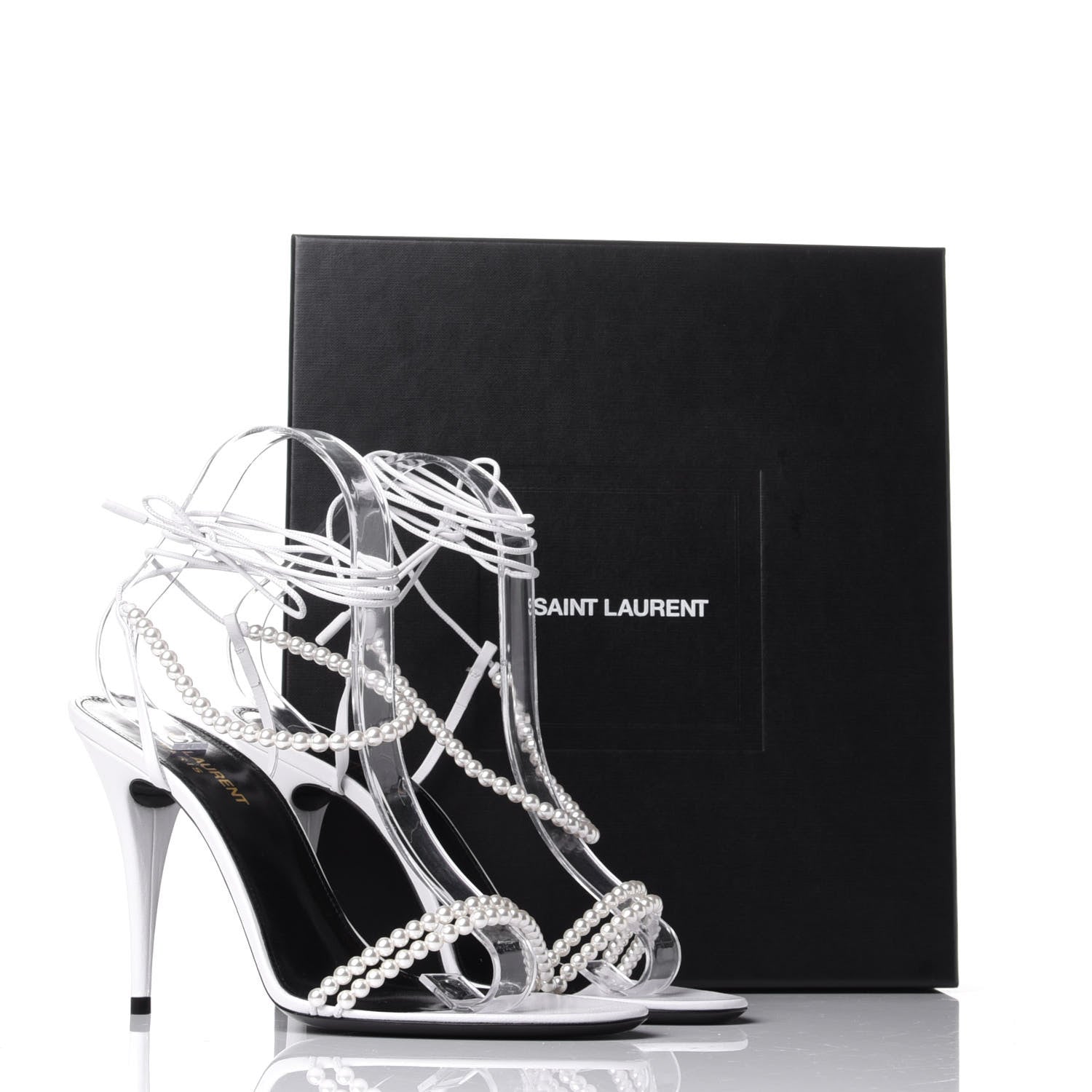 Saint Laurent Pearl Embellished Wrap Pumps 39 White 10 of 10