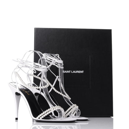 Saint Laurent Pearl Embellished Wrap Pumps 39 White 10 of 10