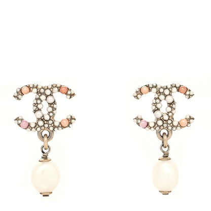 Chanel Pearl Crystal CC Charm Drop Earrings Light Gold Pink 1 of 4