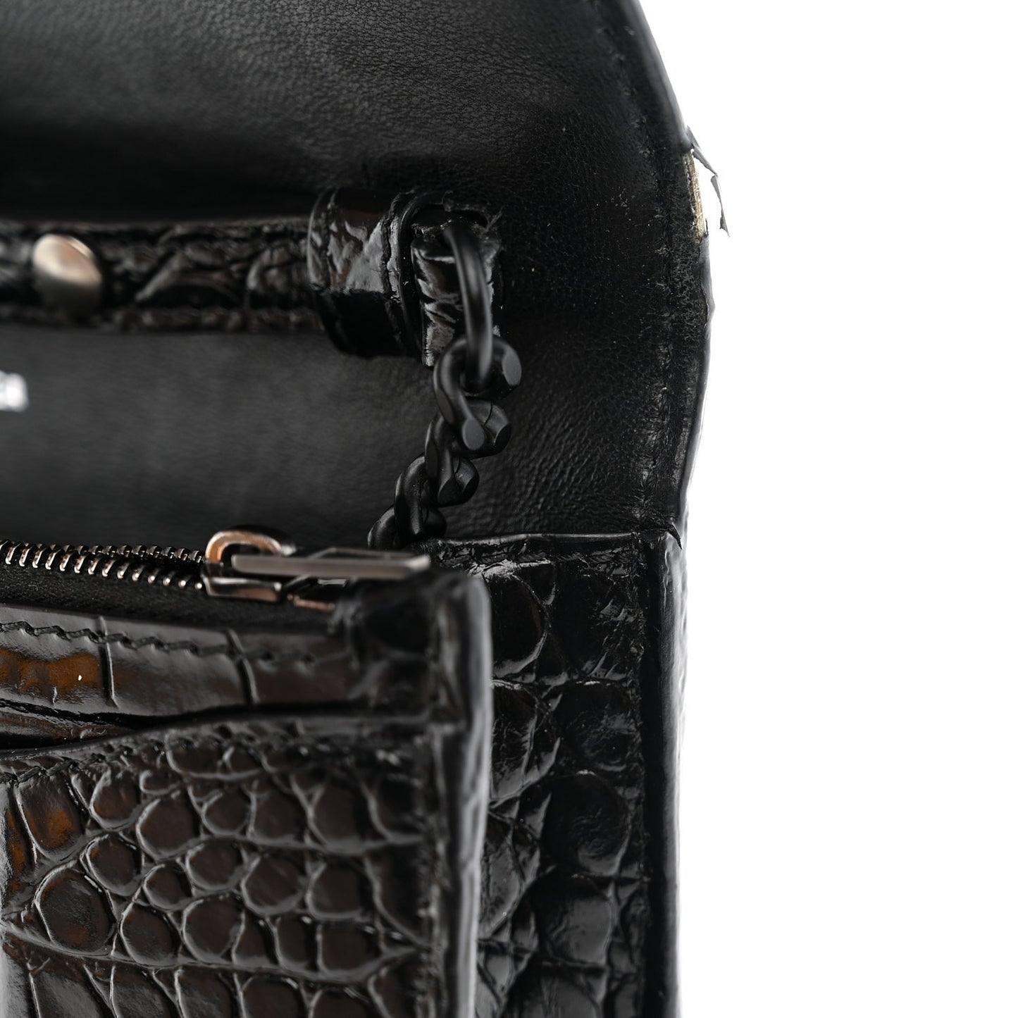 Shiny Calfskin Monochrome Crocodile Embossed Hourglass Chain Bag Black