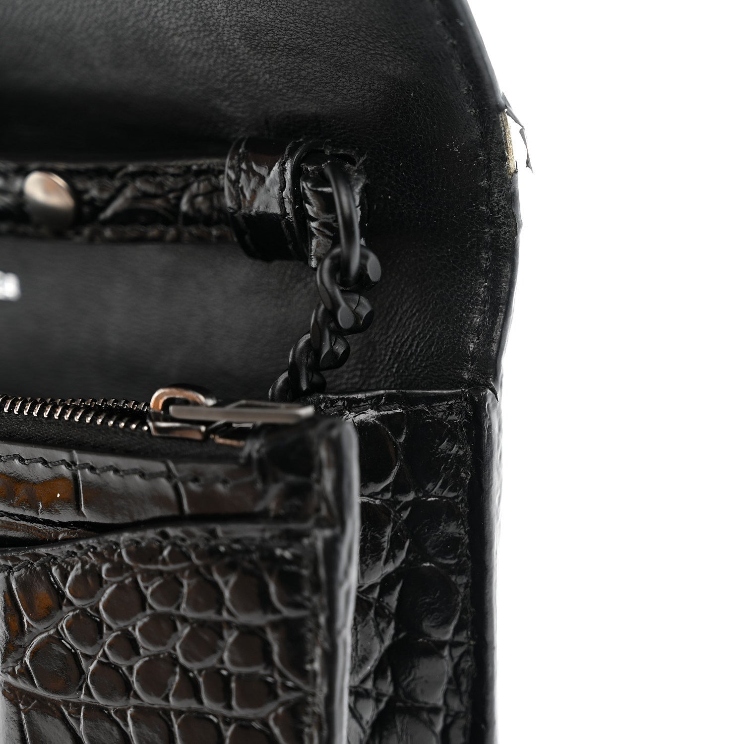 Balenciaga Shiny Calfskin Monochrome Crocodile Embossed Hourglass Chain Bag Black 11 of 12