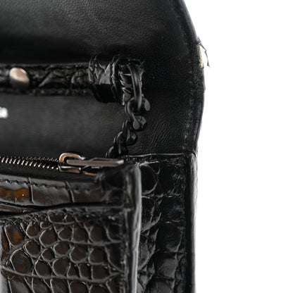 Balenciaga Shiny Calfskin Monochrome Crocodile Embossed Hourglass Chain Bag Black 11 of 12