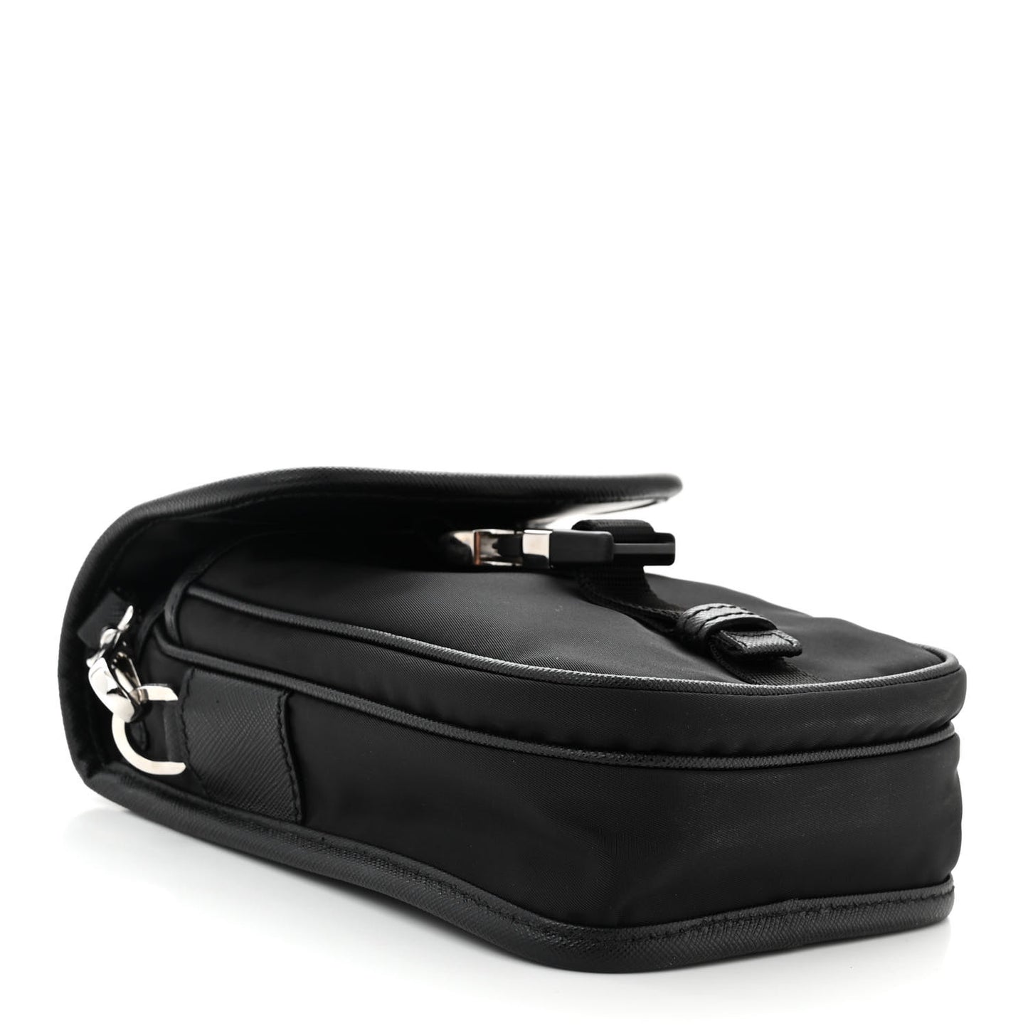 Re-Nylon Saffiano Mini Pocket Single Snap Buckle Messenger Bag Black