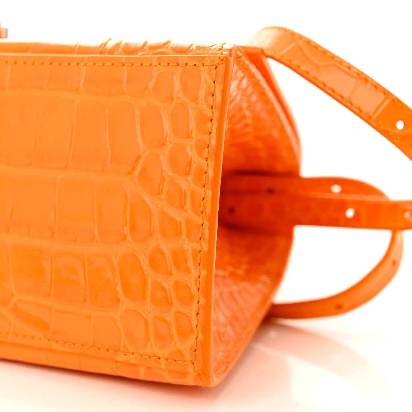 Shiny Calfskin Crocodile Embossed Small Hourglass Top Handle Bag Pop Orange