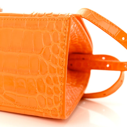 Balenciaga Shiny Calfskin Crocodile Embossed Small Hourglass Top Handle Bag Pop Orange 9 of 11